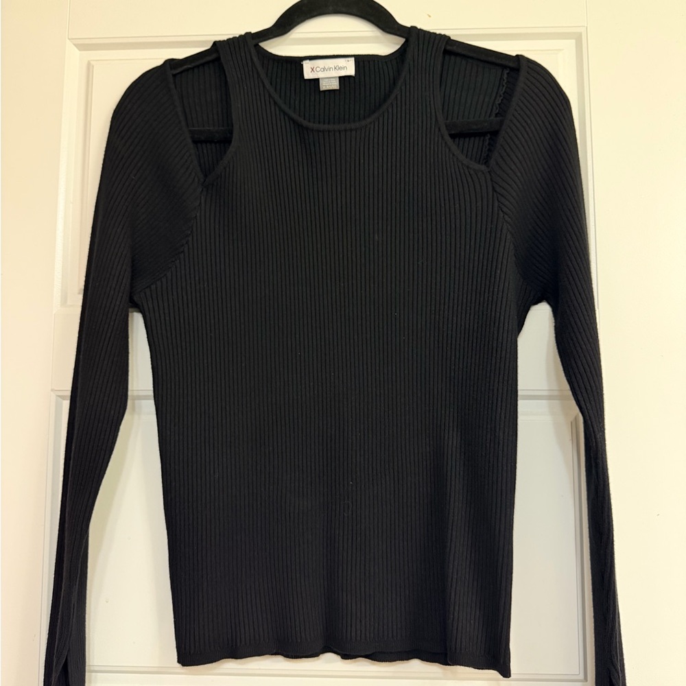 Calvin Klein Women's Black Ribbed Long Sleeve Top